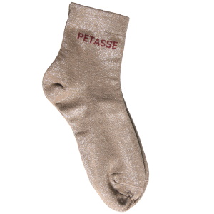 Paire de chaussettes scintillantes avec l'inscription Petasse.