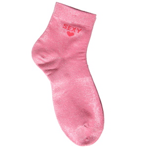 Paire de chaussettes scintillantes avec le motif de cœur et l'inscription Sexy.