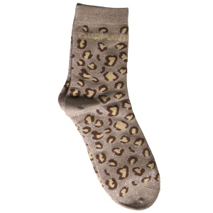 Paire de chaussettes scintillantes avec l'inscription Charmante avec des motifs léopard.