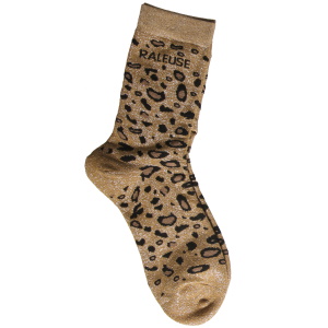 Paire de chaussettes scintillantes avec l'inscription Râleuse avec des motifs léopard.
