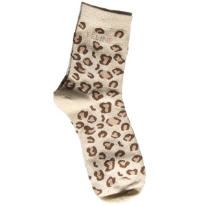 Paire de chaussettes scintillantes avec l'inscription Féline avec des motifs léopard.