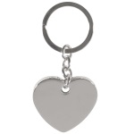 Porte-clés avec plaque en forme de cœur en métal argenté.