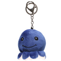 Porte clés avec une pieuvre en peluche en textile de couleur bleue.