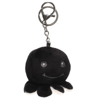 Porte clés avec une pieuvre en peluche en textile de couleur noire.