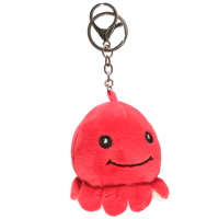 Porte clés avec une pieuvre en peluche en textile de couleur rouge.
