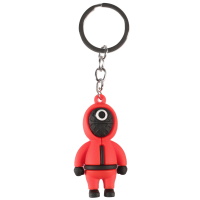 Porte-clés avec un personnage de la série Squid Game symbole cercle en silicone.