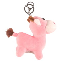 Porte-clés avec une vache en textile de couleur rose.