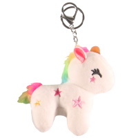 Porte-clés avec une licorne en textile multicolore.
