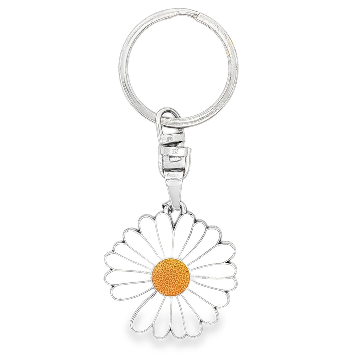 Ce porte-clés apporte une touche de fraîcheur et de légèreté à votre trousseau. C'est un accessoire à la fois simple et élégant, idéal pour personnaliser vos clés ou un sac à main. Le pendentif représente une marguerite épanouie. C'est un symbole classique de pureté et d'innocence qui apporte une note printanière.