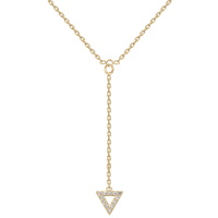 Collier en forme de Y composé d'une chaîne en plaqué or jaune 18 carats et d'un pendentif en forme de triangle pavé d'oxydes de zirconium blancs. Fermoir anneau ressort avec 4 cm de rallonge.