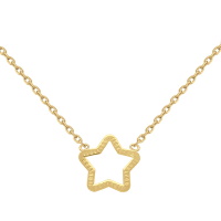 Collier composé d'une chaîne et d'un pendentif étoile ajourée en plaqué or jaune 18 carats. Fermoir anneau ressort avec 4 cm de rallonge.