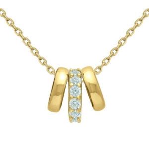 Collier composé d'une chaîne en plaqué or jaune 18 carats et de trois cercles en pendentif dont un serti d'oxydes de zirconium blancs. Fermoir anneau de ressort avec 4 cm de rallonge.