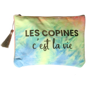 Pochette multicolore avec le message doré Les copines c'est la vie.