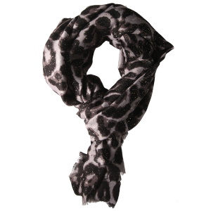 Foulard en coton (20%) et viscose (80%) de couleur noire tachetée avec des taches dorées.