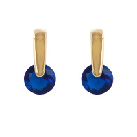 Boucles d'oreilles pendantes en plaqué or jaune 18 carats avec une pierre de couleur bleue.