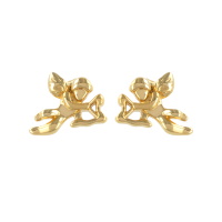 Boucles d'oreilles puces en forme d'ange cupidon en plaqué or jaune 18 carats.