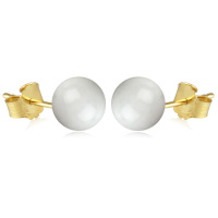 Boucles d'oreilles puces en plaqué or jaune 18 carats surmontées d'une perle en véritable pierre d'agate blanche.