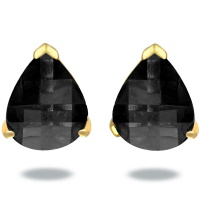 Boucles d'oreilles puces en plaqué or jaune 18 carats serties 3 griffes d'une véritable pierre de couleur noire en forme de goutte.