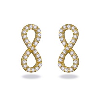 Boucles d'oreilles en forme du symbole infini en plaqué or jaune 18 carats pavées d'oxydes de zirconium blancs.