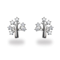 Boucles d'oreilles en forme d'arbre de vie en argent 925/000 rhodié sertie d'oxydes de zirconium blanc.