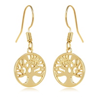 Boucles d'oreilles pendantes avec arbre de vie en plaqué or jaune 18 carats.