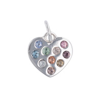 Pendentif en forme de cœur en argent 925/000 rhodié pavé d'oxydes de zirconium multicolores.