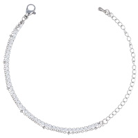 Bracelet double rangs composé d'une chaîne en acier argenté et d'une chaîne pavée d'oxydes de zirconium blancs. Fermoir mousqueton avec 7 cm de rallonge.