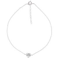 Bracelet chaîne de cheville composé d'une chaîne avec un arbre de vie dans un cœur en argent 925/000 rhodié. Fermoir anneau ressort avec 3 cm de rallonge.