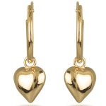 Boucles d'oreilles créoles avec cœur pendant en plaqué or.