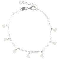 Bracelet composé d'une chaîne avec pampilles lisses en forme de coeur en argent 925/000 rhodié. Fermoir mousqueton avec 3 cm de rallonge.