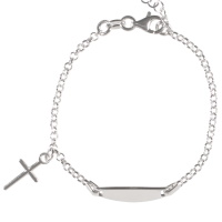 Bracelet gourmette pour enfant avec un pendant croix en argent 925/000. Fermoir mousqueton avec 3 cm de rallonge.

