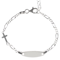 Bracelet gourmette identité composé d'une chaîne et d'une croix en argent 925/000. Fermoir mousqueton avec 2 cm de rallonge.
