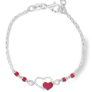 Ce délicat bracelet pour enfant composé d'une chaîne en argent 925/000 est rehaussé d'un motif de cœur rouge, symbolisant l'amour.  Parfait pour un cadeau spécial ou pour vous faire plaisir.