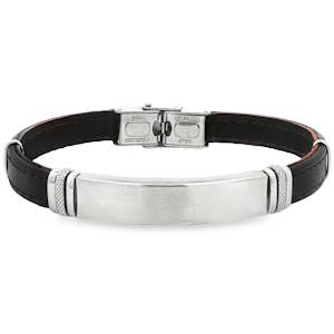 Ce bracelet jonc masculin associe l'élégance du cuir brun à la robustesse de l'acier inoxydable. Il est doté d'une plaque centrale personnalisable et d'un fermoir sécurisé, parfait pour un style à la fois moderne et intemporel.