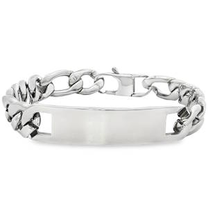 Ce bracelet pour homme allie robustesse et élégance moderne. Son design affirmé s'inspire de la gourmette classique, revisitée avec des finitions contemporaines. Au cœur du bijou se trouve une plaque d'identité rectangulaire et légèrement incurvée pour épouser parfaitement la forme du poignet. Sa surface lisse et polie est prête à recevoir une gravure (nom, date ou message). Le bracelet est composé d'une maille gourmette classique (maillons plats et imbriqués). Les maillons sont larges et épais, ce qui lui confère un aspect solide et une présence affirmée au poignet. Équipé d'un fermoir à cliquet robuste et discret, garantissant que le bijou reste bien en place tout au long de la journée.