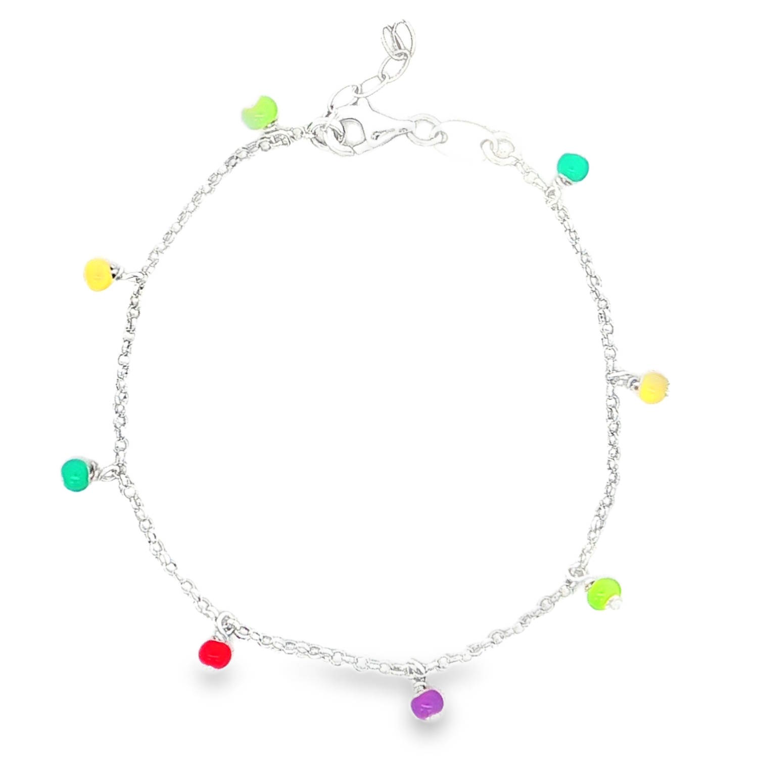 Ce bracelet chaîne en argent 925/000 est un accessoire charmant et ludique.<br/>Sa finesse est rehaussée par des perles colorées réparties avec fantaisie, apportant une touche d'éclat et de gaieté.<br/>Un bijou subtil, parfait pour ajouter une note de fraîcheur à votre style quotidien. Perle Adolescent Adulte Femme Fille Indémodable Ce bracelet chaîne en argent 925/000 est un accessoire charmant et ludique.<br/>Sa finesse est rehaussée par des perles colorées réparties avec fantaisie, apportant une touche d'éclat et de gaieté.<br/>Un bijou subtil, parfait pour ajouter une note de fraîcheur à votre style quotidien. Perle Adolescent Adulte Femme Fille Indémodable