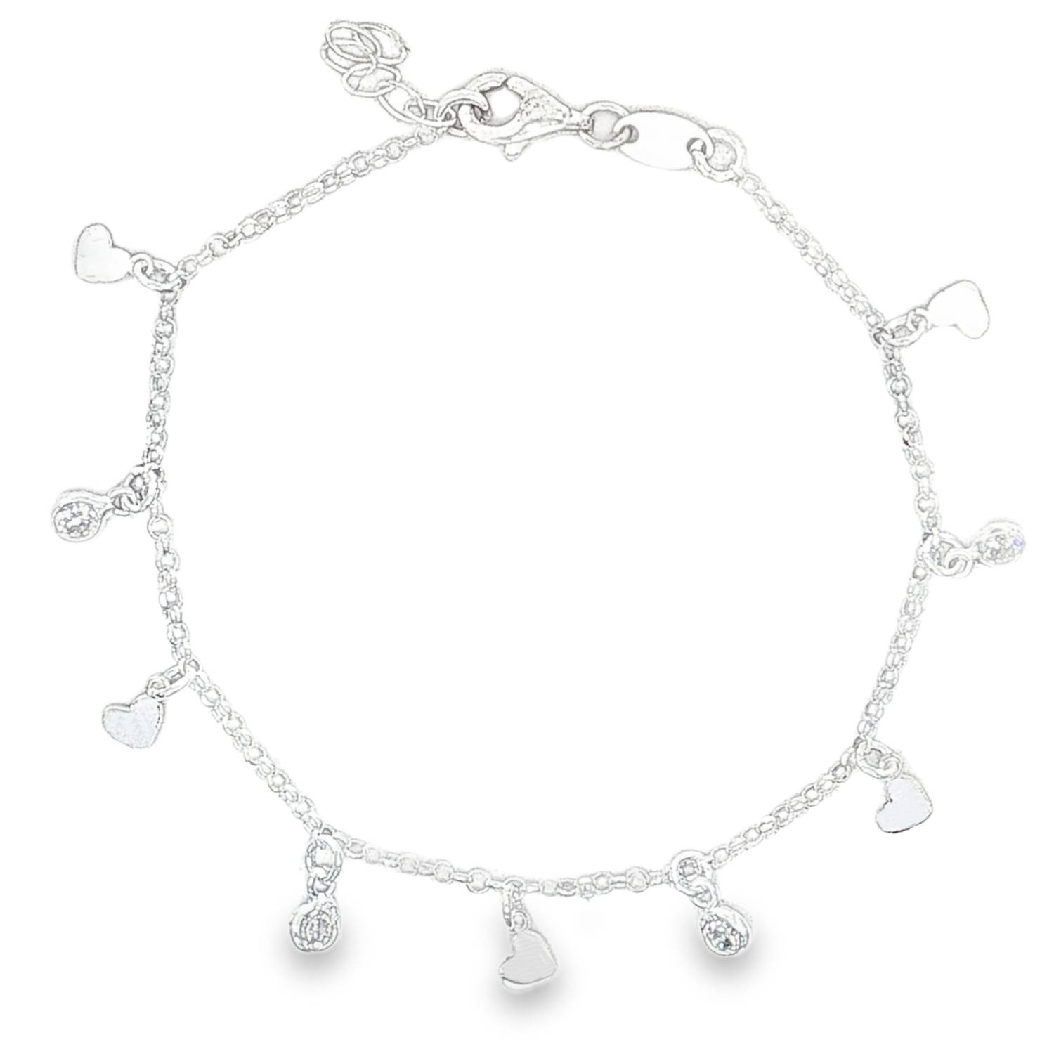 Ravissant bracelet à breloques en argent 925/000, une pièce délicate et pleine de charme.<br/>Confectionné en argent de haute qualité, ce bracelet est rehaussé de petites breloques en forme de coeur et serties de strass.<br/>Parfait pour ajouter une touche de fantaisie subtile à votre poignet, ce bijou est idéal pour toutes les occasions, des plus décontractées aux plus spéciales. Coeur Strass Adolescent Adulte Amour Femme Fille Indémodable Ravissant bracelet à breloques en argent 925/000, une pièce délicate et pleine de charme.<br/>Confectionné en argent de haute qualité, ce bracelet est rehaussé de petites breloques en forme de coeur et serties de strass.<br/>Parfait pour ajouter une touche de fantaisie subtile à votre poignet, ce bijou est idéal pour toutes les occasions, des plus décontractées aux plus spéciales. Coeur Strass Adolescent Adulte Amour Femme Fille Indémodable