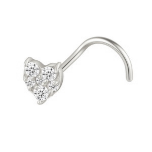 Piercing pour nez en acier 316L chirurgical argenté orné d'un cœur serti d'oxydes de zirconium.