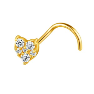 Piercing pour nez en acier 316L chirurgical doré orné d'un cœur serti d'oxydes de zirconium.