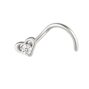 Piercing pour nez en acier 316L chirurgical argenté orné d'un cœur serti d'un oxyde de zirconium.