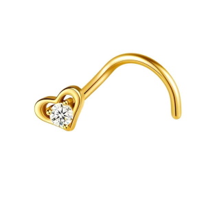 Piercing pour nez en acier 316L chirurgical doré orné d'un cœur serti d'un oxyde de zirconium.