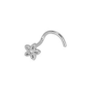 Piercing pour nez en acier 316L chirurgical argenté orné d'une fleur sertie d'un oxyde de zirconium.