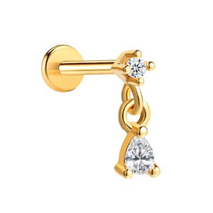 Piercing en acier chirurgical doré serti d'oxydes de zirconium.