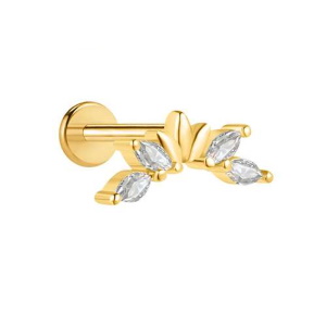 Piercing en acier chirurgical doré serti d'oxydes de zirconium.