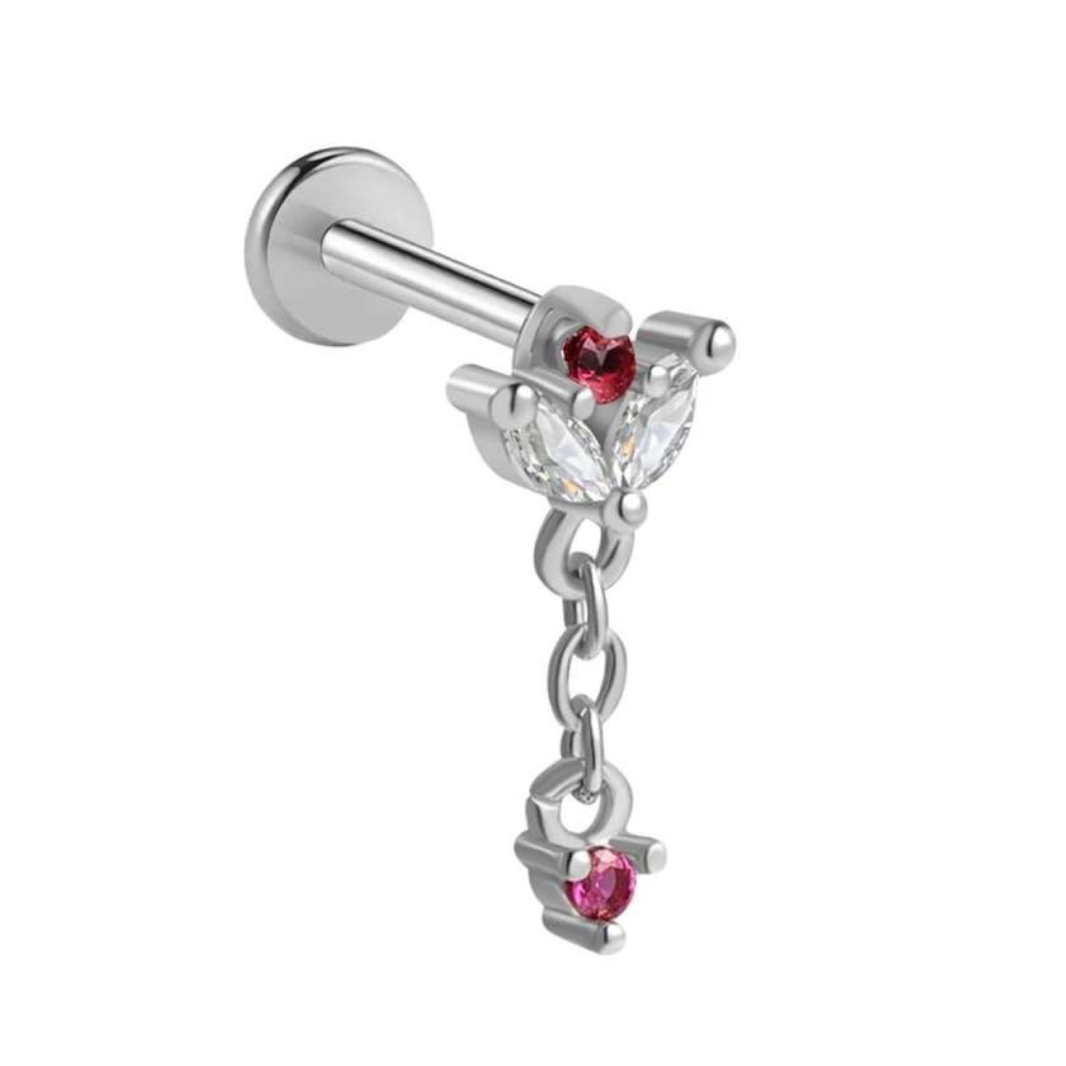 Piercing tragus en forme de fleur de lotus en acier argenté chirurgical 316L serti d'oxydes de zirconium blancs et rose avec un pendant serti d'un oxyde de zirconium rose. Strass Adolescent Adulte Femme Fille Fleurs Indémodable Nature Symboles Piercing tragus en forme de fleur de lotus en acier argenté chirurgical 316L serti d'oxydes de zirconium blancs et rose avec un pendant serti d'un oxyde de zirconium rose. Strass Adolescent Adulte Femme Fille Fleurs Indémodable Nature Symboles