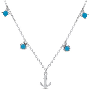 Collier composé d'une chaîne en argent 925/000 assorti d'un pendentif en forme d'ancre et de pampilles serties de turquoise d'imitation.