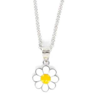 Collier composé d'une chaîne en argent 925/000 et d'un pendentif en forme de fleur marguerite pavée d'émail.