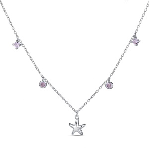 Collier composé d'une chaîne en argent 925/000 assorti d'un pendentif en forme d'étoile de mer et de pampilles serties d'oxydes de zirconium roses.