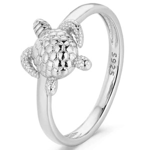 Bague en argent 925/000 rhodié ornée d'une tortue de mer.
