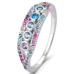 Bague en argent 925/000 rhodié sertie d'oxydes de zirconium multicolores.